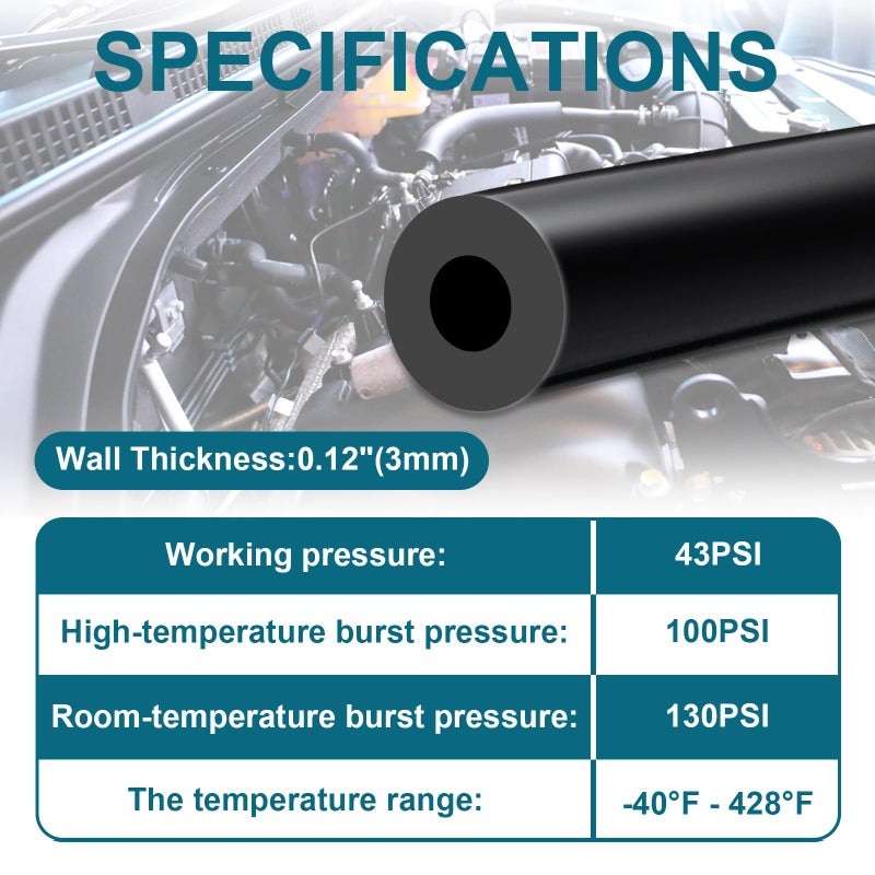 SDZONGES خرطوم مكنسة السيارات، 5FT ID 1/8 بوصة (3 مم) خرطوم مكنسة معرف، 130PSI أقصى ضغط أنبوب تفريغ سيليكون أسود. - Image 3